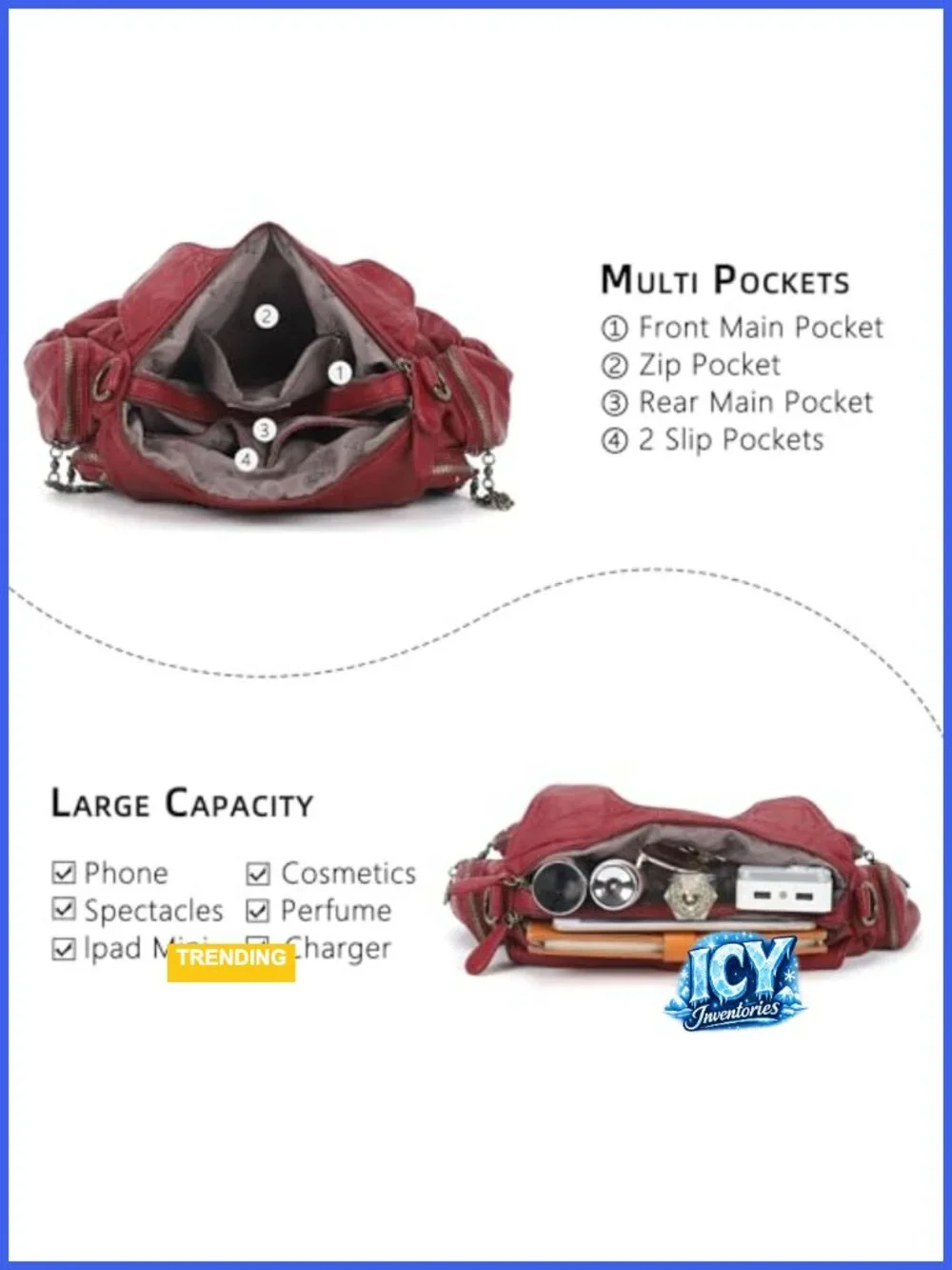 Vegan Leather Hobo Bag Crossbody with Multi Pockets Y2K Retro